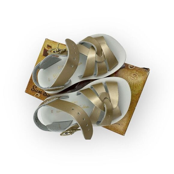 NWT Salt Water Sandals Kids Sun San Water Resistant Swimmer Flats Gold Size 5 - Picture 3 of 9